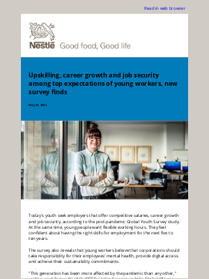 Nestle - Upskilling, career growth and job security among top expectations of young workers, new survey finds