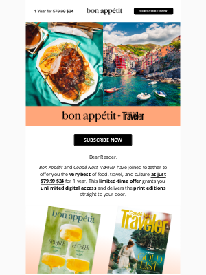 Bon Appetit - Last chance: Get both Bon Appétit & Condé Nast Traveler for just $24!