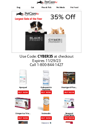 PetCareRx - Cyber Week Super Sale - 35% Off on All Fur Baby Food and Supplies and Free Shipping!