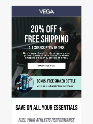 Vega - 20% Off + FREE Gift With All Subscription Orders