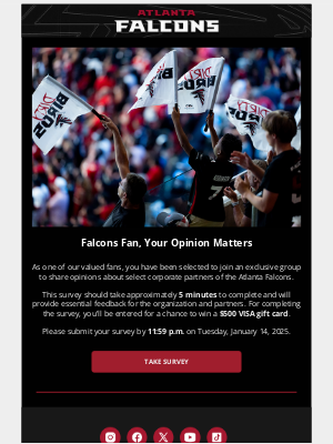 Atlanta Falcons - Win a $500 VISA Gift Card