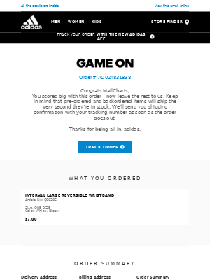 adidas post-purchase email