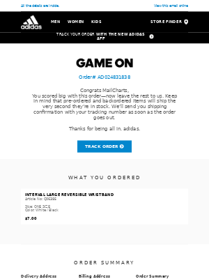 Adidas no shop confirmation email