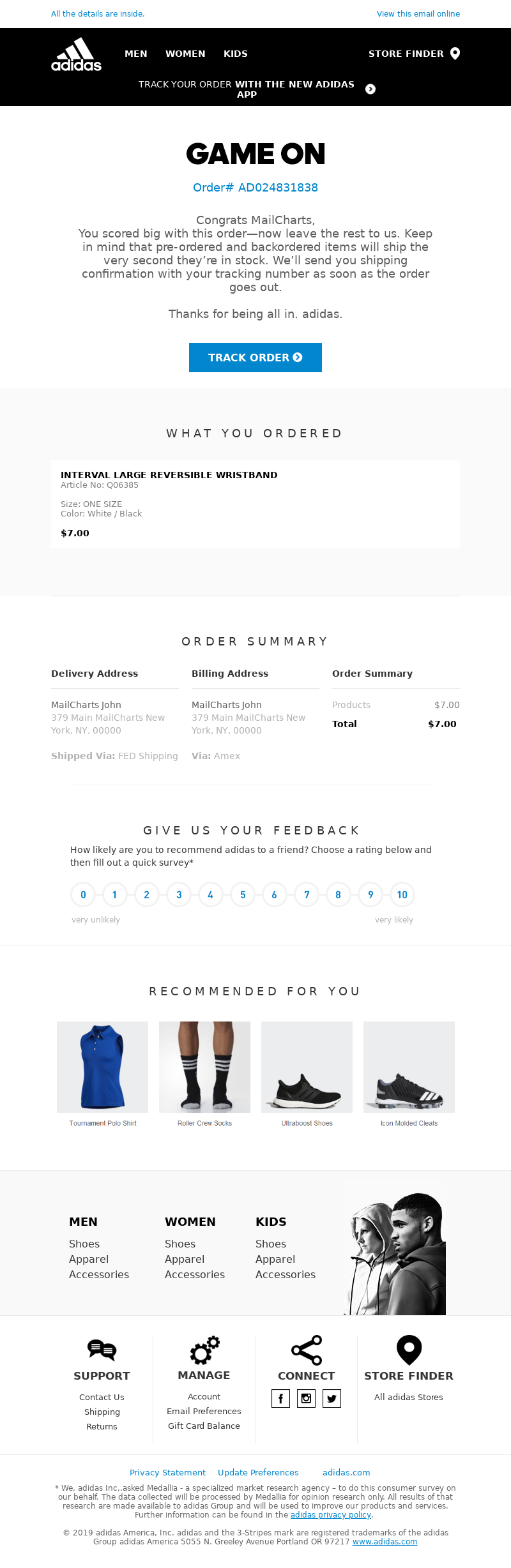 adidas online order receipt