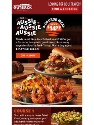 Outback Steakhouse - Good Things Come in Threes 3️⃣ Like Our $14.99 3-Course Deal!