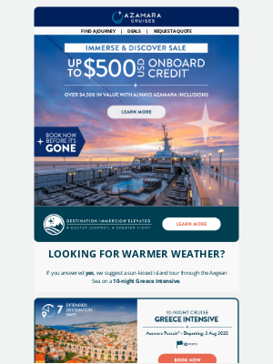 Azamara Club Cruises - Balmy beaches or crisp seaside strolls?