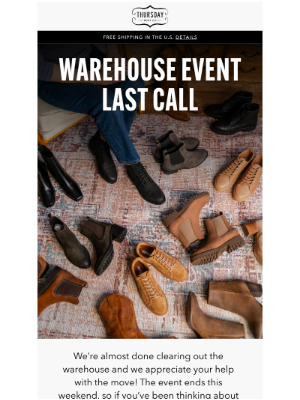 Thursday Boot Company - Last Chance! The Warehouse Event Is Ending…