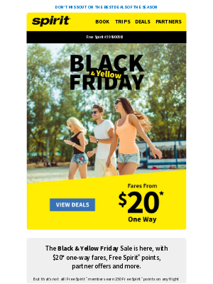 Spirit Airlines - $20* Fares Have Landed For Black & Yellow Friday