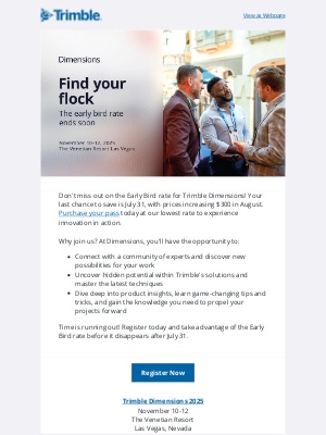 Trimble - Early Bird rate ending soon for Dimensions—register today