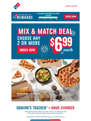 Domino's Pizza - Red, white, & Mix & Match tonight ❤️ 🤍 💙