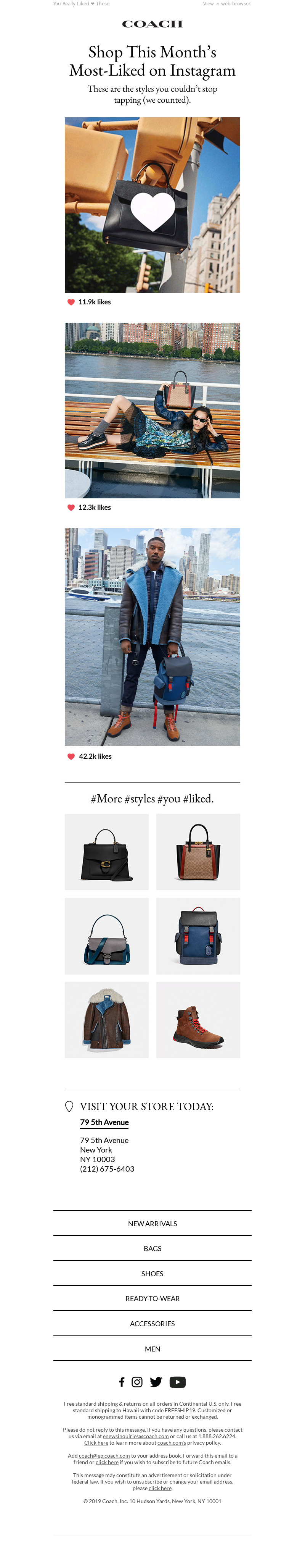 Email example for luxury marketing from Coach