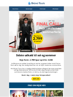 Bravo Tours - Final Call: Rejs i skolernes sommerferie fra kr. 2.799