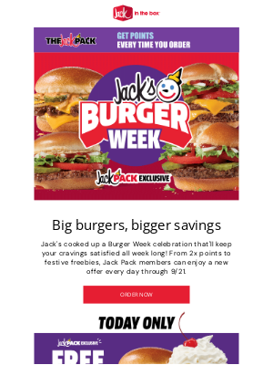 Jack in the Box - Jack’s Burger Week = 7 days of burger savings and steals on the app 🍔💰