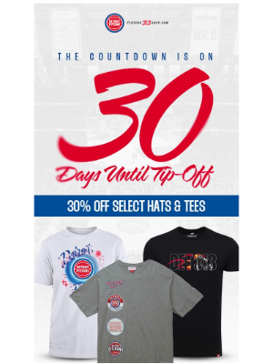 Detroit Pistons - ⏳ The Countdown Is On: 30 Days ’Til Tip-off, 30% Off Gear