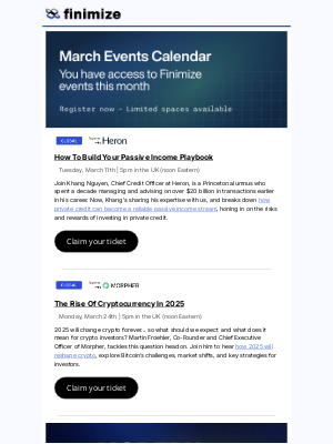 Finimize - ⬇️ Our virtual events for investors in March