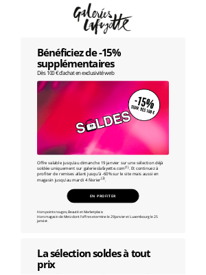 Galeries Lafayette (France) - 📱 Soldes : profitez de -15% dès 100 € d’achat