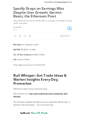 Tokenist - Spotify Drops on Earnings Miss Despite User Growth; Garmin Beats; the Ethereum Pivot