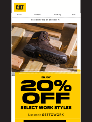Cat Footwear - Unlock 20% off jobsite-ready styles!