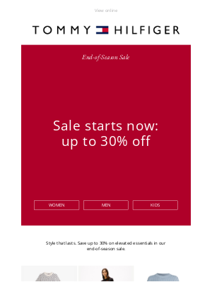 Tommy Hilfiger (United Kingdom) - Up to 30% off  – sale starts now