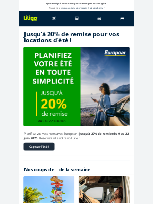 liligo (France) - Jusqu'à -20% sur la location de voiture avec Europcar cet été 🚗☀️