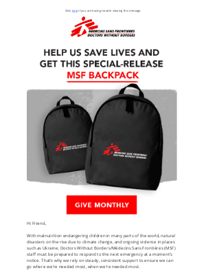 Doctors Without Borders - How you can get a special-release backpack AND help save lives