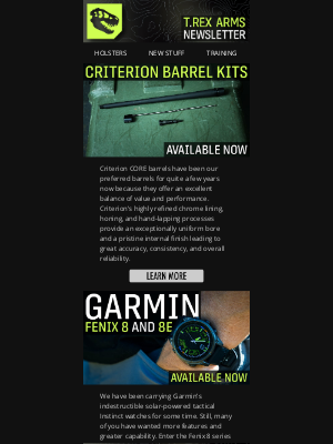 T.REX ARMS - NEW: Criterion Barrels, Garmin Watches + More