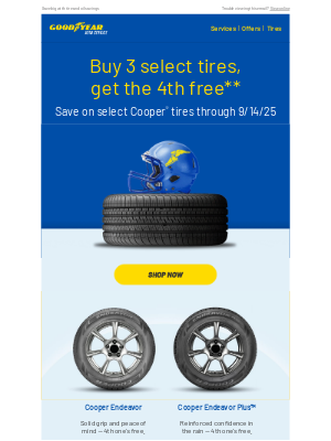 Goodyear Auto Service - Buy 3 get one free on select tires