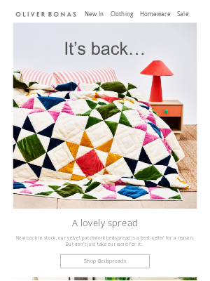 Oliver Bonas - Homeware news | It's back…