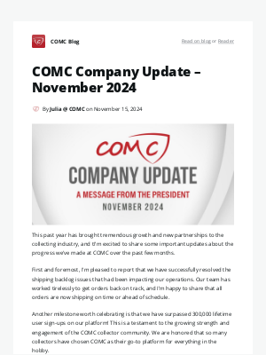 COMC - COMC Company Update – November 2024