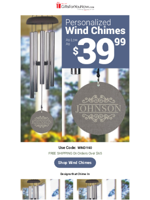 GiftsForYouNow.com - Personalized Wind Chimes from $39.99