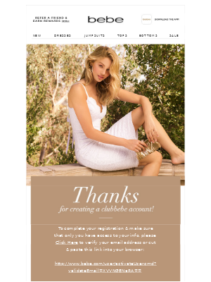 Saying "Thanks" with your confirmation email - example by Bebe