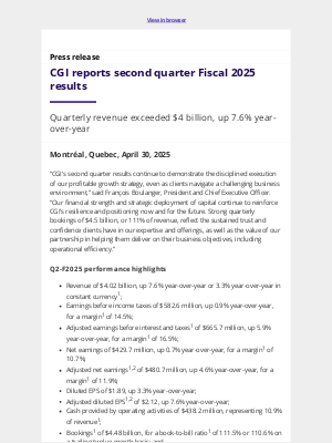CGI - CGI reports second quarter Fiscal 2025 results