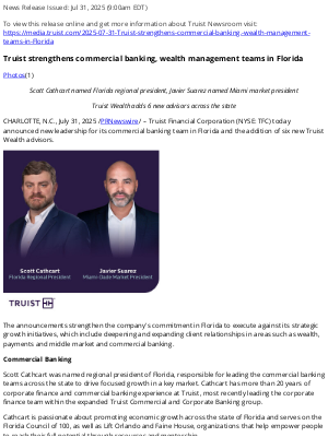 Truist Financial - Truist strengthens commercial banking, wealth management teams in Florida