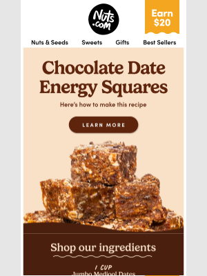 Nuts - Here's how to make Chocolate Date Energy Squares