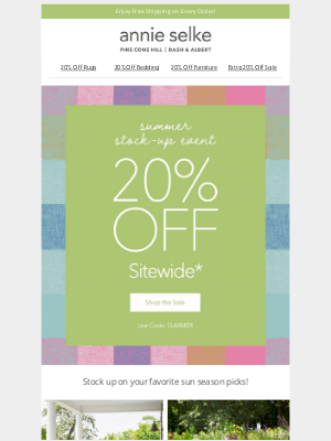 Annie Selke - Just Launched Summer Stock-Up 20% Off Sitewide*