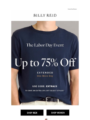 Billy Reid - SALE EXTENDED - Up to 75% off ends tonight