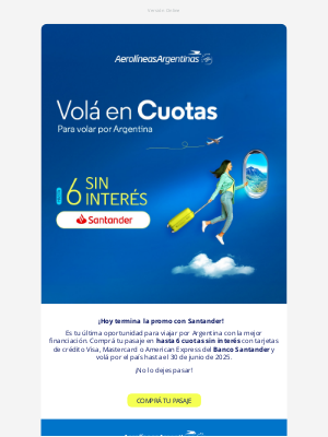 Aerolíneas Argentinas (Argentina) - Se termina la promo con Santander✈️