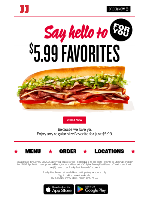 Jimmy John's - We added a $5.99 Favorite Sandwich to your account 🫡