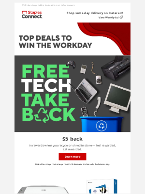 Staples - Recycle tech & more, earn $5 back in rewards ♻️