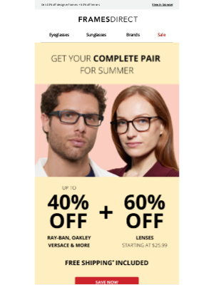 FramesDirect - 👀 SAVE when you buy a complete pair for summer