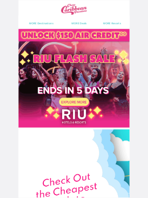 CheapCaribbean - Don't Let This Deal Fly Away! Unlock $150 Air Credit on RIU All-Inclusive Vacation Packages ✈️