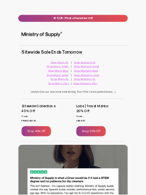 Ministry of Supply - 24 Hours To Go: SITEWIDE SALE