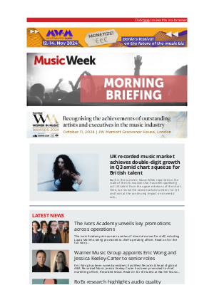 Music Week - UK recorded music market achieves double-digit growth in Q3 amid chart squeeze for British talent