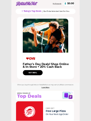 RetailMeNot - 🍕 Pizza Hut Free Large Pizza | CVS | 🎯 Target Up to 50% Off | Samsung & More!