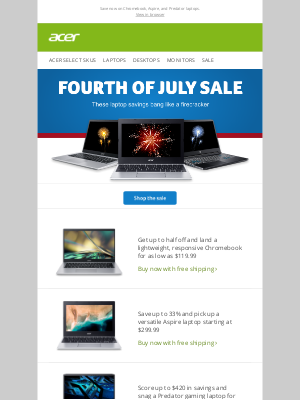 Acer - Celebrate the Fourth of July with up to 50% off a laptop