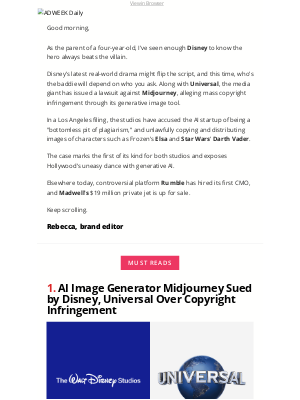 Adweek - Disney Sues Midjourney Over 'Pit of Plagiarism'