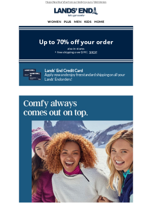 Lands' End - Ring in the New Year with up to 70% off your order on all things comfy