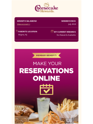 The Cheesecake Factory - Make Your Reservations Online!