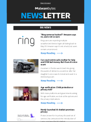 Malwarebytes - Ring hacking rumors and a nasty AI scam
