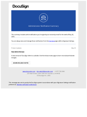 DocuSign - Administrator Notification Summary: Week of May 26